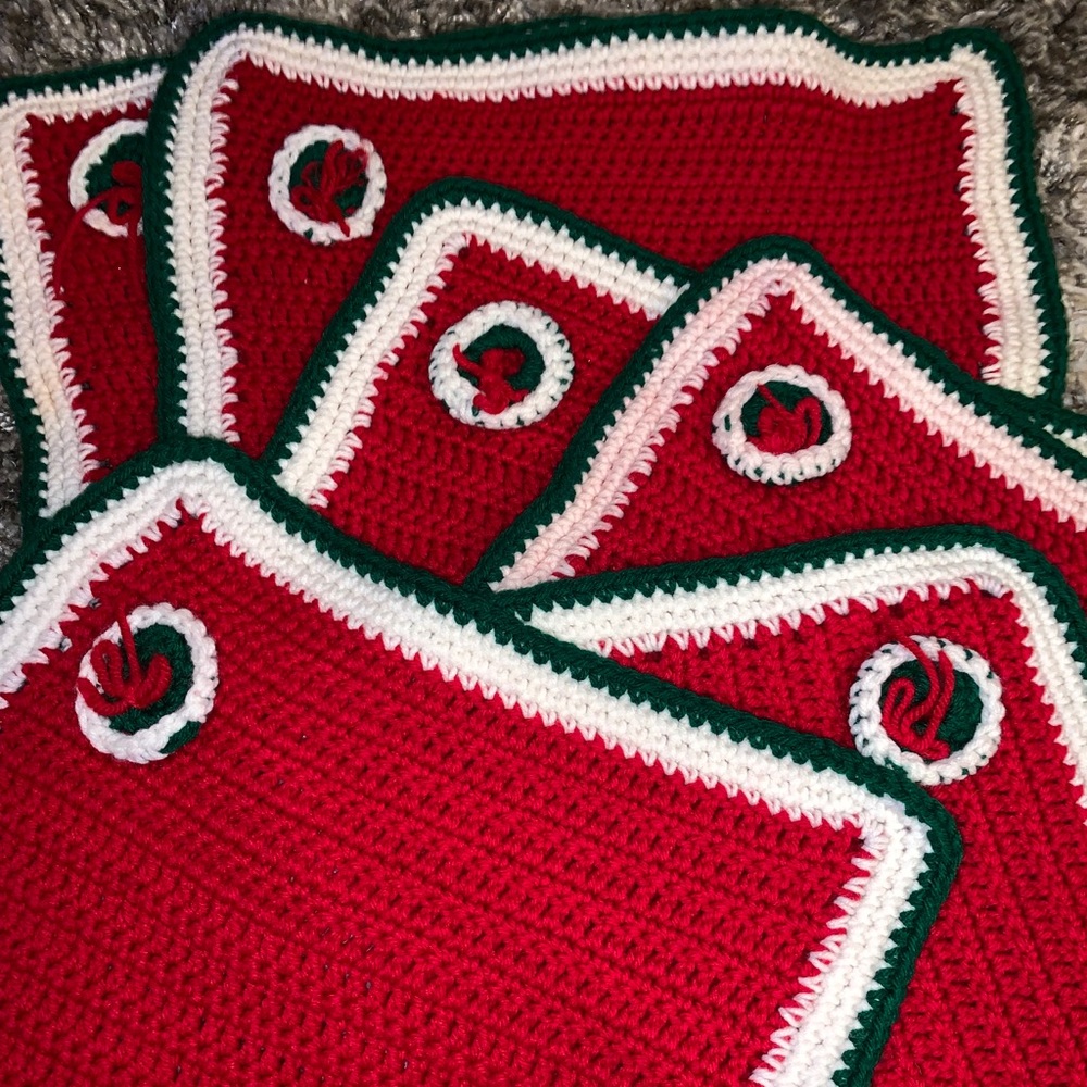 Handmade Crochet Knit Christmas Placemats Set of 6